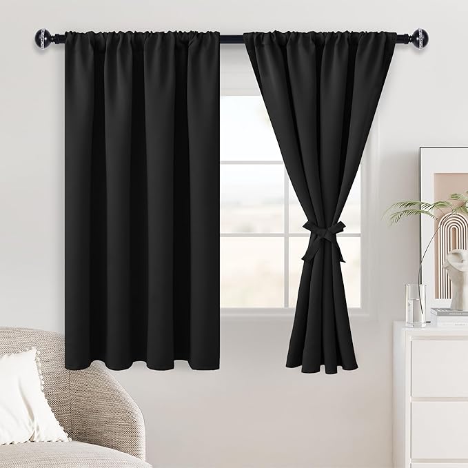 JIUZHEN Halloween Blackout Curtains for Bedroom - Thermal Insulated Black Drapes, Room Darkening Rod Pocket Curtains for Living Room, Set of 2 Panels with Tiebacks, 38 x 54 inches