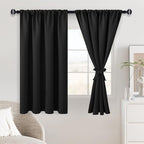 JIUZHEN Blackout Curtains for Bedroom - Thermal Insulated Room Darkening Noise Reducing, 52 x 45 Inch Length Curtains for Living Room, Set of 2 Panels with Tiebacks, Black