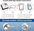 8.5" x 11" Acrylic Sign Holder Wall Mount, Self-Adhesive Magnetic Display Frame with Nano Tape and Strong Magnetic Border for Wall, Door, Glass, Home, Store, Office (Black, 3Pack)