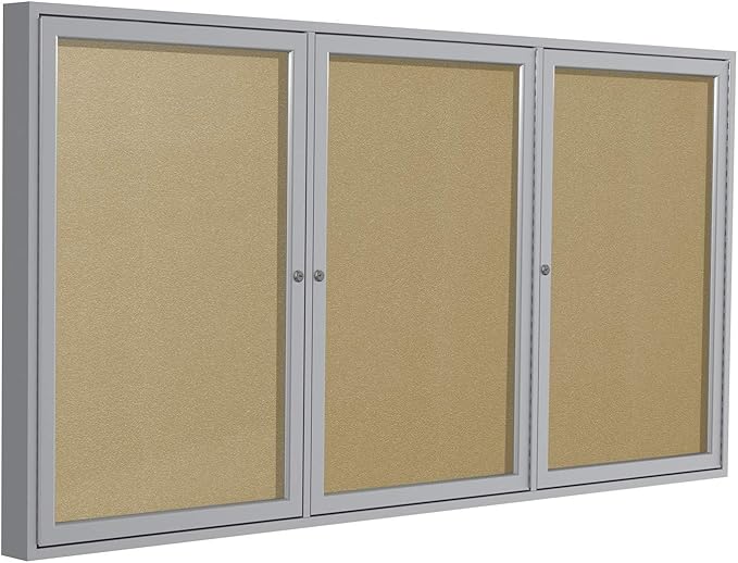 Ghent 48"x72" 3-Door Outdoor Enclosed Vinyl Bulletin Board, Shatter Resistant, with Lock, Satin Aluminum Frame - Caramel (PA34872VX-181), Made in the USA