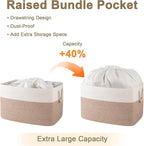95L Extra Large Blanket Basket with Lid, 24" x 16.9" x 14.2" Woven Storage Basket for Living Room, Rectangle Nursery Blanket Storage for Toys, Towels, Dirty Clothes, Yellow & White