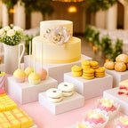 DomeStar 6PCS Buffet Risers and Stands Set, White Plastic Food Risers for Dessert Table Party Display - Cupcake, Cake, Fruit, Wedding Catering and Event Decoration