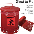 RESILIA Biohazard Bags - Hazardous Waste Disposal, Meets DOT ASTM Standards for Hospital Use, OSHA Approved, Red, 10 Gallon, 24" W x 24" L, 1.35 Mil, 0.00135 Inch, 250 Bags, Made in the USA