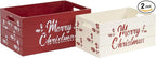 Red Co. Set of 2 Red and White Decorative Nesting Wooden Merry Christmas Storage Crate Organizers with Lettering