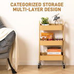 AGTEK 3-Tier Rolling Carts with Wheels, Rolling Utility Cart with Iron Frame for Kitchen, Plastic Shelves, Living Room, Office, Khaki