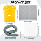 29 Pcs Universal Spill Kit Portable Complete 2.6 Gallon Spill Kit, Absorbs Oils Water and More, Yellow Bucket, 20 Absorbent Pads, 2 Pcs 3" x 4' Sorbent Socks, 5 Disposal Bags, PVC Gloves