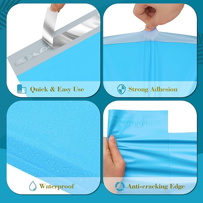 JinRuiKJ Poly Mailers with Handle 12x15.5 Inch 50 Pcs, Easy to Carry Packaging Bags for Small Business, Thank You Shipping Bags with Self Adhesive Strip, Tearproof and Waterproof - Blue