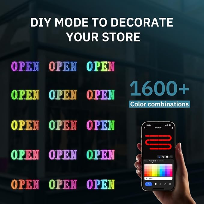 48"x16" Large Open Sign Led for Buisness with Remote Smart APP - Timer and Adjustment Brightness &Color, Open Closed Sign for Bar Store Restaurant Office Hotel Salon