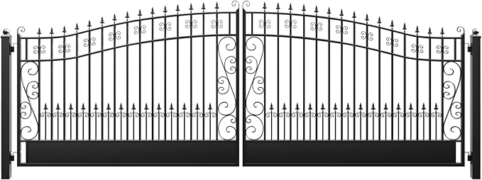 ZUMI Dual Swing Driveway Gates, 18x6 ft. Outdoor Steel Swing Gates for Driveway, Heavy-Duty Driveway Fence Gates for Home Security, Weatherproof Iron Security Gate Kit for Outdoor, Greerwich Style