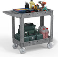 Heavy Duty Plastic Utility Cart with Wheels, Rolling Tool Cart on Wheels, Service Cart for Garage, Warehouse, Workshop, Office, Cleaning (Gray-40.6 inch)