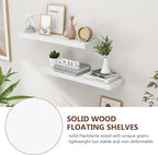 fuqing 30 Inch Floating Shelves for Wall, White Wood Floating Shelves Set of 2, 30'' Long Wooden Wall Shelves for Living Room Bedroom Bathroom Home Office - White