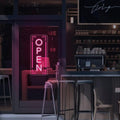 Vertical LED Open Signs for business – Super Bright - UV Printing Pattern, Remote Included - Large Size 10x24'' - Neon Open Sign for Café, Bar, Shop & Business Sign (Pink)