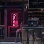 Vertical LED Open Signs for business – Super Bright - UV Printing Pattern, Remote Included - Large Size 20x50'' - Neon Open Sign for Café, Bar, Shop & Business Sign (Pink)