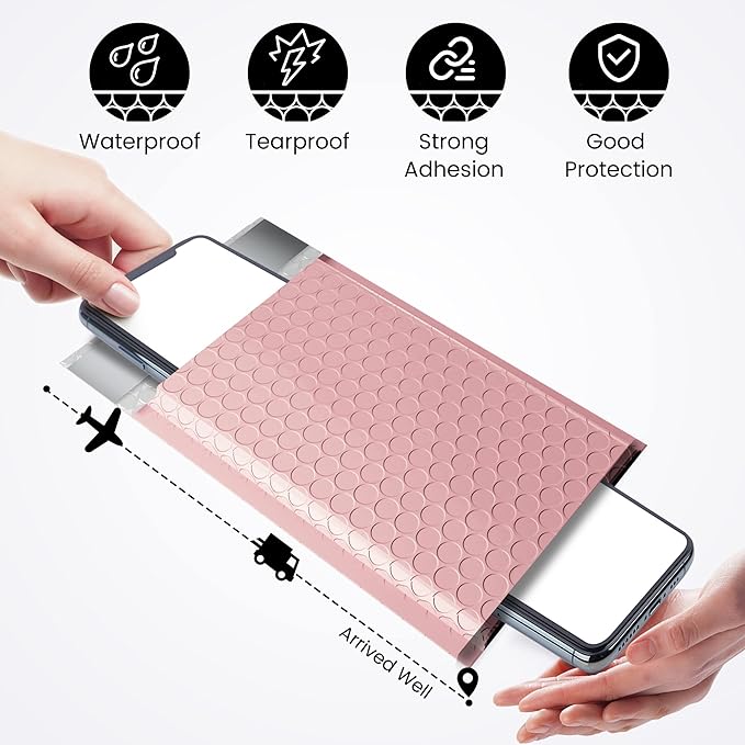 Fuxury Small Bubble Mailers 4x8" 100 Pack Light Pink Bubble Mailer Usable Size 4x7" Self Seal Padded Envelopes Mother's Day Gifts Mailing Envelopes Bubble Padded for Shipping