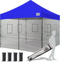 Eurmax USA 10'x10' Pop-up Canopy Tent Commercial Instant Canopies with 4 Removable Zipper End Food Service Wall kit and Roller Bag, Bonus 4 SandBags(Blue)