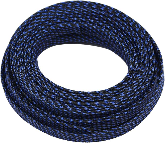 30ft PET Expandable Sleeving Wire Cable Sleeve (3/5", Blue&Black)