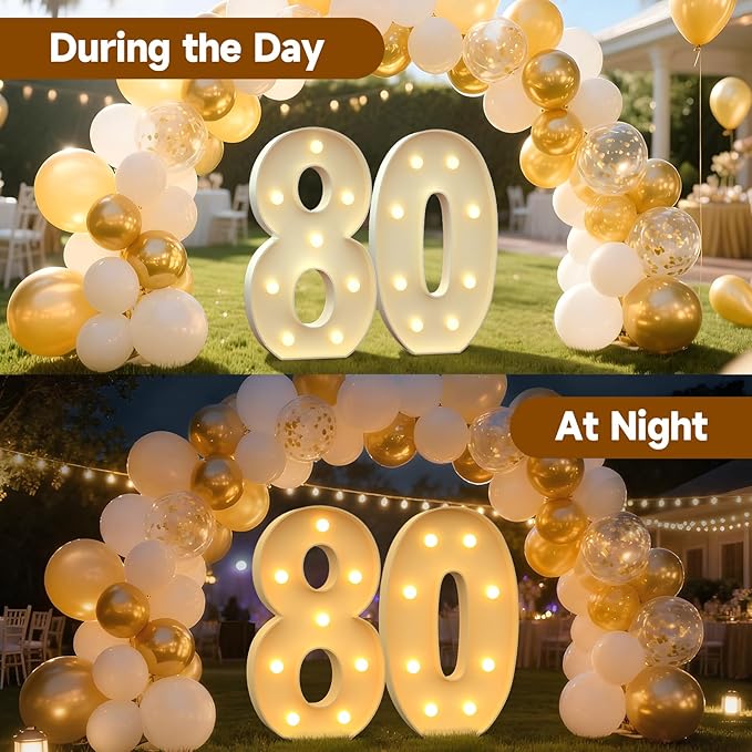 3FT Marquee Numbers 80, Large Light up Number 80 for Birthday Party Supplies, Sign, Backdrop, Happy 80th Birthday Decorations for 80 Years Old Women Men
