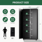 Synorla Metal Storage Cabinet with Lock, 72" Clothing Coat Steel Wardrobe Cabinet with Wheel, Tall File Tool Cabinet Employees Locker Closet with Hanging Rod for Home Office, Garage, Gym
