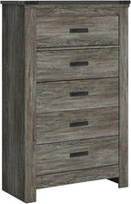Signature Design by Ashley Frandern Vintage 5-Drawer Chest with Easy Glide and Safety Stop for Bedroom, Gray