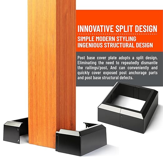 8"x8" (Actual: 7.5"x7.5") Deck Post Base Cover Split, Aluminum Post Base Trim Skirt Decorative Black 1Pack