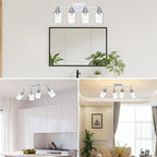 4-Light Track Lighting Kit Ceiling Kitchen Track Lighting Fixtures Chrome Bathroom Vanity Wall Lights with Clear Glass Multi-Directional Rotating Tracking Light Heads Spotlight for Accent Shop
