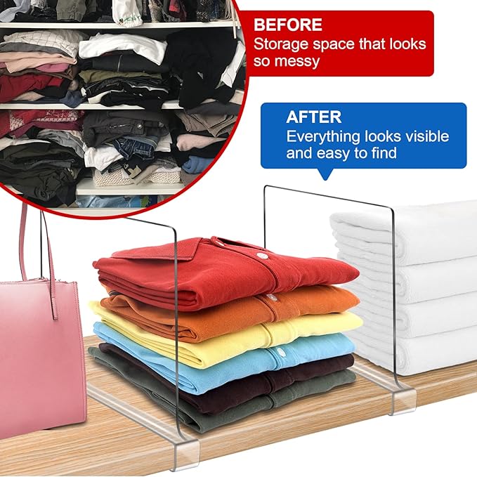 Acrylic Shelf Dividers for Closet Organization 10PCS Closet Shelf Divider Closet Dividers for Shelves Shelf Organizer for Closet Shelf Organizer for Wood Closet Separator Clear