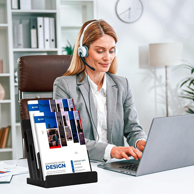 Black 8.5×11 Inch Magazine Display Stand 4-Tier For 6×9 inch Brochure Pamphlet Flyer Menu Holder Countertop Display Stand Literature Organizer For Office Home