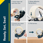 Excell RTS-82891 Low Noise Tape Dispenser, 2" Wide, 3" Core with Pushflap Technology & Static Cling Strip for Quiet, Smooth Carton Sealing - Includes Tape Roll, 1 Pack