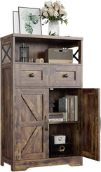 Rustic Brown Farmhouse Storage Cabinet with Barn Doors and Shelves, Freestanding Kitchen Pantry Storage Cabinet, Coffee Bar Station, Hutch Cupboard for Kitchen, Dining Room, Livingroom