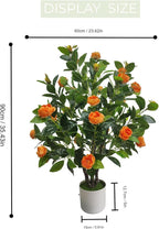 Artificial Camellia Tree 35in Faux Floral Plant with Red Flowers and Green Leaves - No Maintenance Indoor Outdoor Office Home Porch Decor Housewarming Gift(1 Pack - RED)