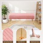 Furnimart 44 Inch Pink Velvet Ottoman Bench, Modern Upholstered Bedroom Benches Footrest Stool Indoor Bench for Entryway Living Room Bedroom Dining Room (Velvet-Pink)