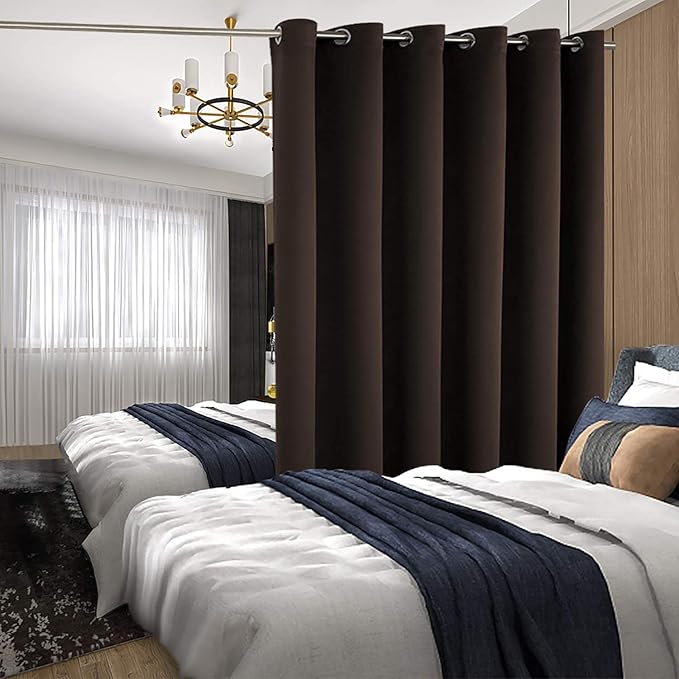 BGment Fashion Sliding Door Curtain 120 X 96 Inches, Wide Thermal Blackout Curtains Room Darkening Room Divider Window Curtain, 1 Panel, Brown, 96 Length X Wide 120