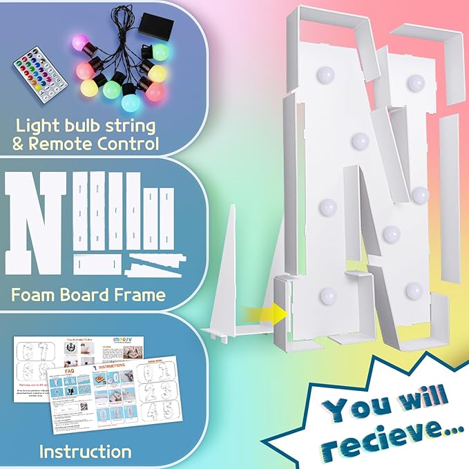 imprsv 3FT Colorful Marquee Letters N, 18 Colors Large Light up Letters Alphabet Sign with Remote, Big Marry Me Sign, Birthday Party Decorations Anniversary Wedding Decoration