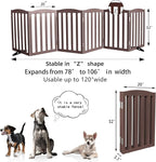 Freestanding Dog Gate Indoor,Doggie Gate Foldable Pet Gates for Doorways,Stairs or Hallways, Wooden Brown Pet Gate for The House, Pet Fence with Support Feet Included,32 "Height-6 Panels