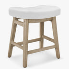 White Bar Stool for Kitchen Counter Island Counter Height Farmhouse Modern Barstool with Faux Leather Upholstered Backless Seat and Solid Wood Legs 24 inch Bar Chair