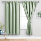 JIUZHEN Blackout Curtains for Bedroom - Thermal Insulated Room Darkening Noise Reducing, 60 x 63 Inch Length Curtains for Living Room, Set of 2 Panels with Tiebacks, Light Green