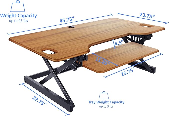 Rocelco 46" Large Height Adjustable Standing Desk BUNDLE - Quick Sit Stand Up Dual Monitor Riser - Gas Spring Assist Computer Workstation - Retractable Keyboard Tray - Teak wood Grain (R DADRT-46-FS2)