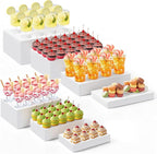 Leinuosen 7 Pcs Large Buffet Risers Set 6" to 12" Rectangle Acrylic Display Box Catering Dessert Table Riser Food Display Decorative Stand with Hollow Bottom for Catering Supplies(White)