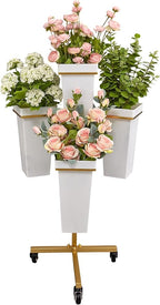 DYALE Flower Display Stand with Buckets - Flower Cart with Wheels for Bouquet Shop, Metal Flower Rack Display Stand for Wedding Garden, Party, Events (Gold, Square buckets)