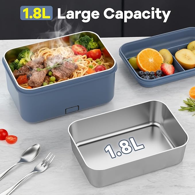 Monteka Cordless Electric Lunch Box for Adults, 1.8L Rechargeable Portable Food Warmer Heated Lunch Box, Christmas White Elephant Gifts, Suitable for Office, Picnic, Car, Construction Site