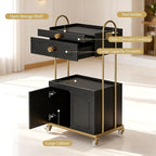 Salon Trolley Cart with Lockable Wheels, Salon Station Cabinet with Drawer & Cabinet for Hair Stylist Makeup Tool Organizer for Beauty Spa Barbershop (Black&Gold)