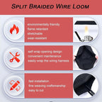 Braided Split Wire Loom Black Wire Cover Protective Harness Tubing Cable Management Self Wrap Cord Sleeve Mesh Woven 1/2"-35ft