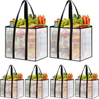 6 Pack Reusable Grocery Bags, Heavy-Duty Shopping Bags with Sturdy Handles, Water-Resistant & Foldable Organizer, Shopping Bags for Groceries, Market, Car Trunk, Multi-Purpose, 42L