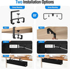 Under Desk Cable Management Tray - Heavy Duty No-Drill Clamp & Screw Mount, 36-Inch Cord Organizer for Home Office, Gaming Setup & Study Room, Holds Power Strip & Large Adapters