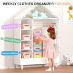 Stackable Storage Drawers - Pull Out Storage Bins with Drawers for Closet Clothes Organizers with Weekly Labels & Clear Window, Closet Shelf Storage for Bedroom, Living Room, 5 Pack, Pink