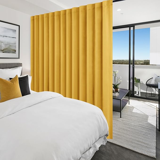 Hiasan Patio Sliding Door Room Divider Curtain Privacy Blackout Thermal Insulated Curtains with Back Tab & Rod Pocket for Bedroom Partition, Living Room Shared Office(100 x 96 Inches, Yellow)