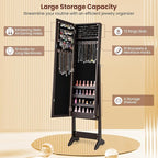Giantex Jewelry Cabinet with Full-Length Mirror, Standing Jewelry Armoire Organizer with 64 Earring Slots, 20 Necklace Hooks, 72 Ring Slots, 4 Storage Shelves, 3 Angle Adjustable, Espresso