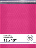 Hot Pink Large Poly Bubble Mailers 12x15 inch | Self Seal Padded Envelopes Cushioned Bubble Mailer | Usable Size 12x15 | WaterProof | Lightweight mailing Shipping Bags | 100 Pack Bulk