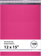 Hot Pink Large Poly Bubble Mailers 12x15 inch | Self Seal Padded Envelopes Cushioned Bubble Mailer | Usable Size 12x15 | WaterProof | Lightweight mailing Shipping Bags | 100 Pack Bulk
