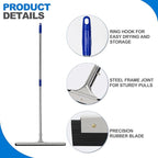Floor Squeegee Scrubber 55inch Long Stainless Steel Handle with 22inch Wide Silicon Rubber Blade - Perfect Squeegee Broom for Floor Washing and Drying Shower Glass, Marble, Wood Surfaces